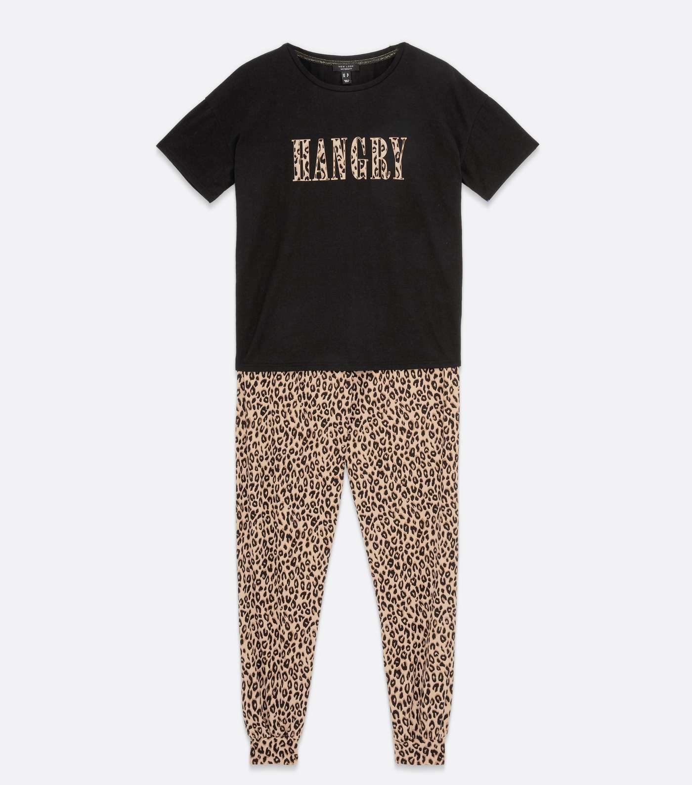 Maternity Black Leopard Print Jogger Pyjama Set with Hangry Logo Image 5