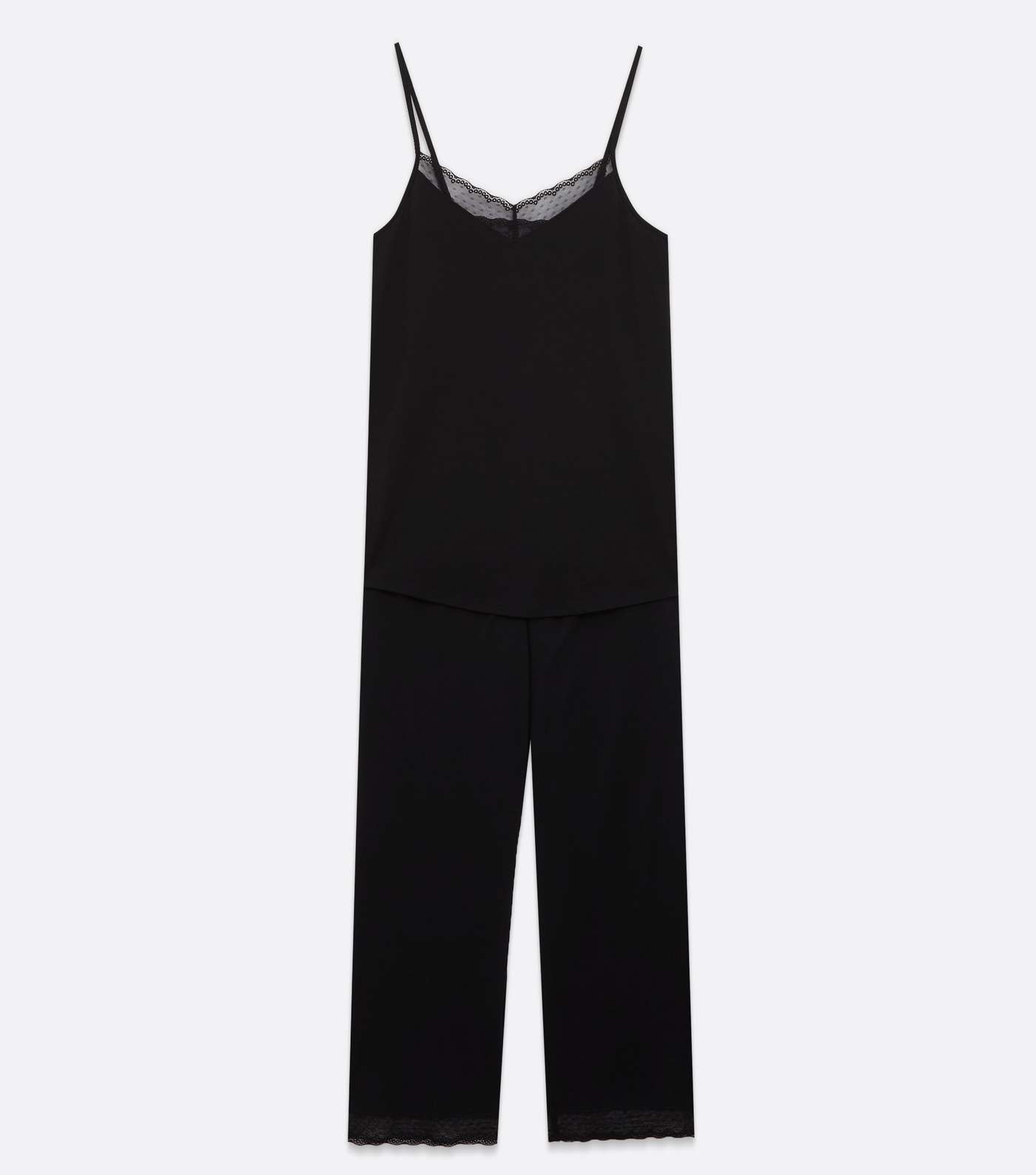 Maternity Black Cami Trouser Pyjama Set with Spot Lace Trim Image 5