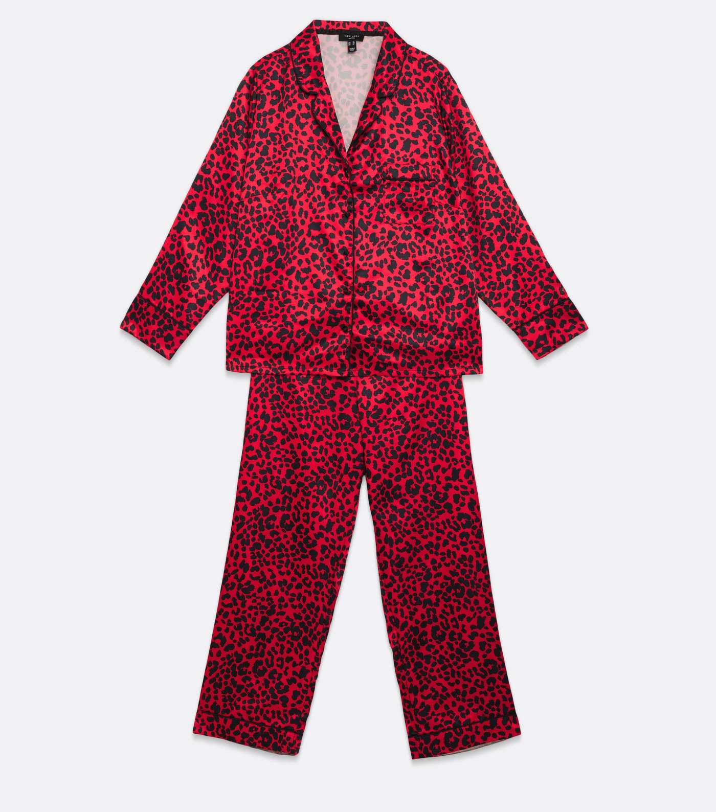 Curves Red Satin Trouser Pyjama Set with Leopard Print Image 5