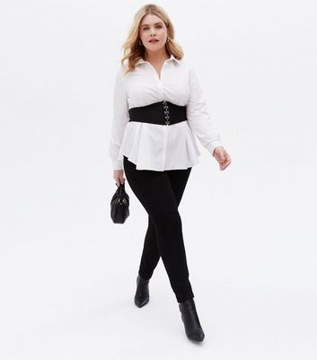 Click to view product details and reviews for Curves White Hook And Eye Belted Shirt New Look.