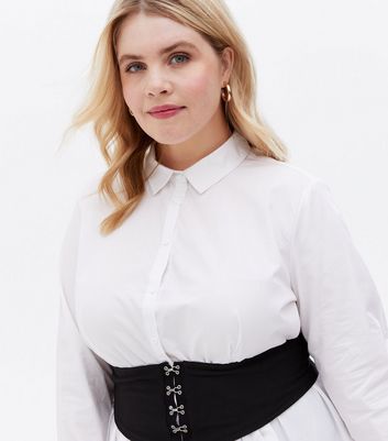 Curves White Hook and Eye Belted Shirt