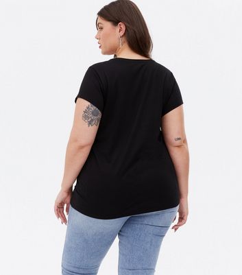 Click to view product details and reviews for Curves Black Christmas Kisses Glitter Logo T Shirt New Look.