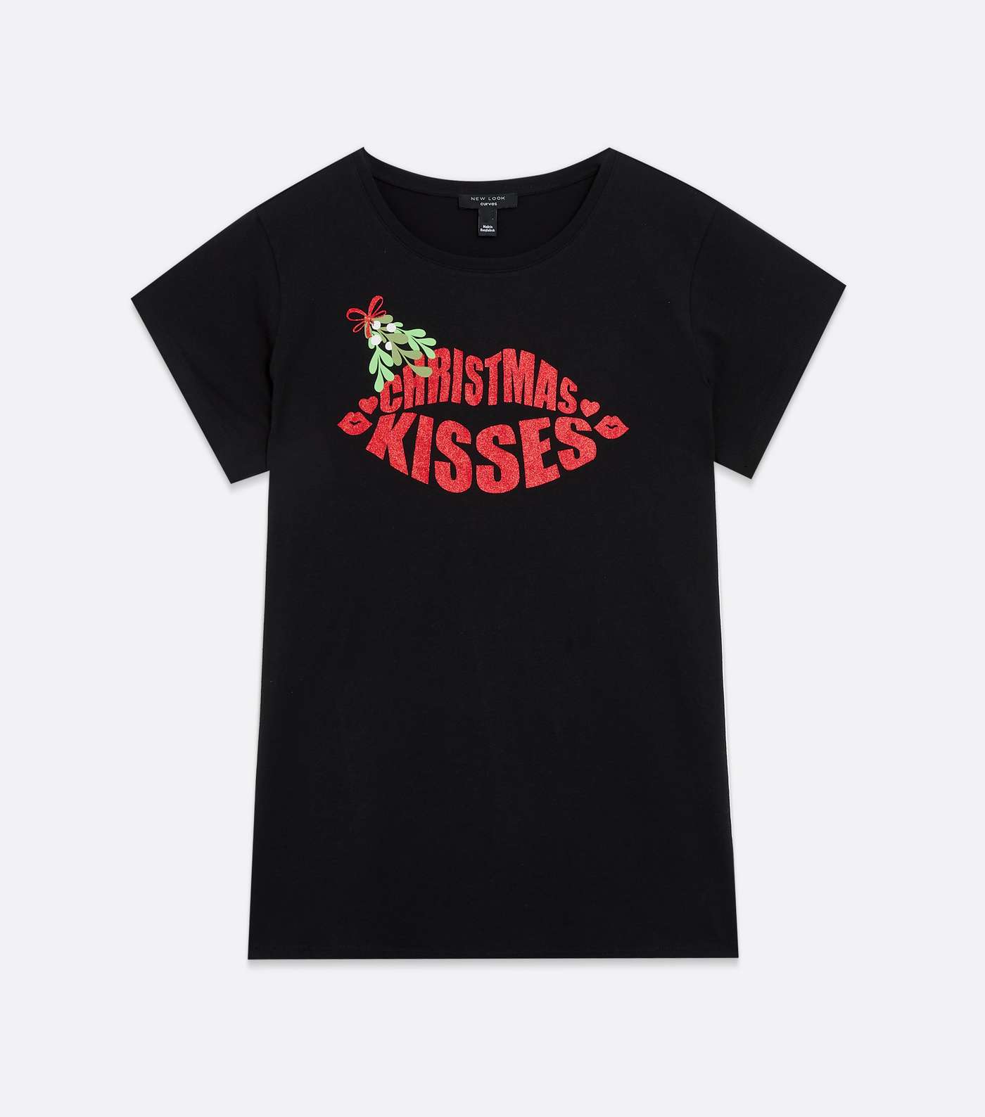 Curves Black Christmas Kisses Glitter Logo T-Shirt Image 5