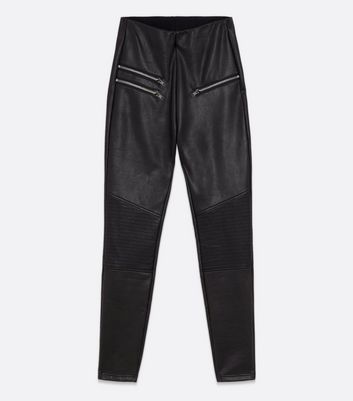 Black Leather-Look Zip High Waist 