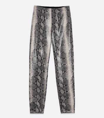 Black Snake Print Leather Look Leggings New Look