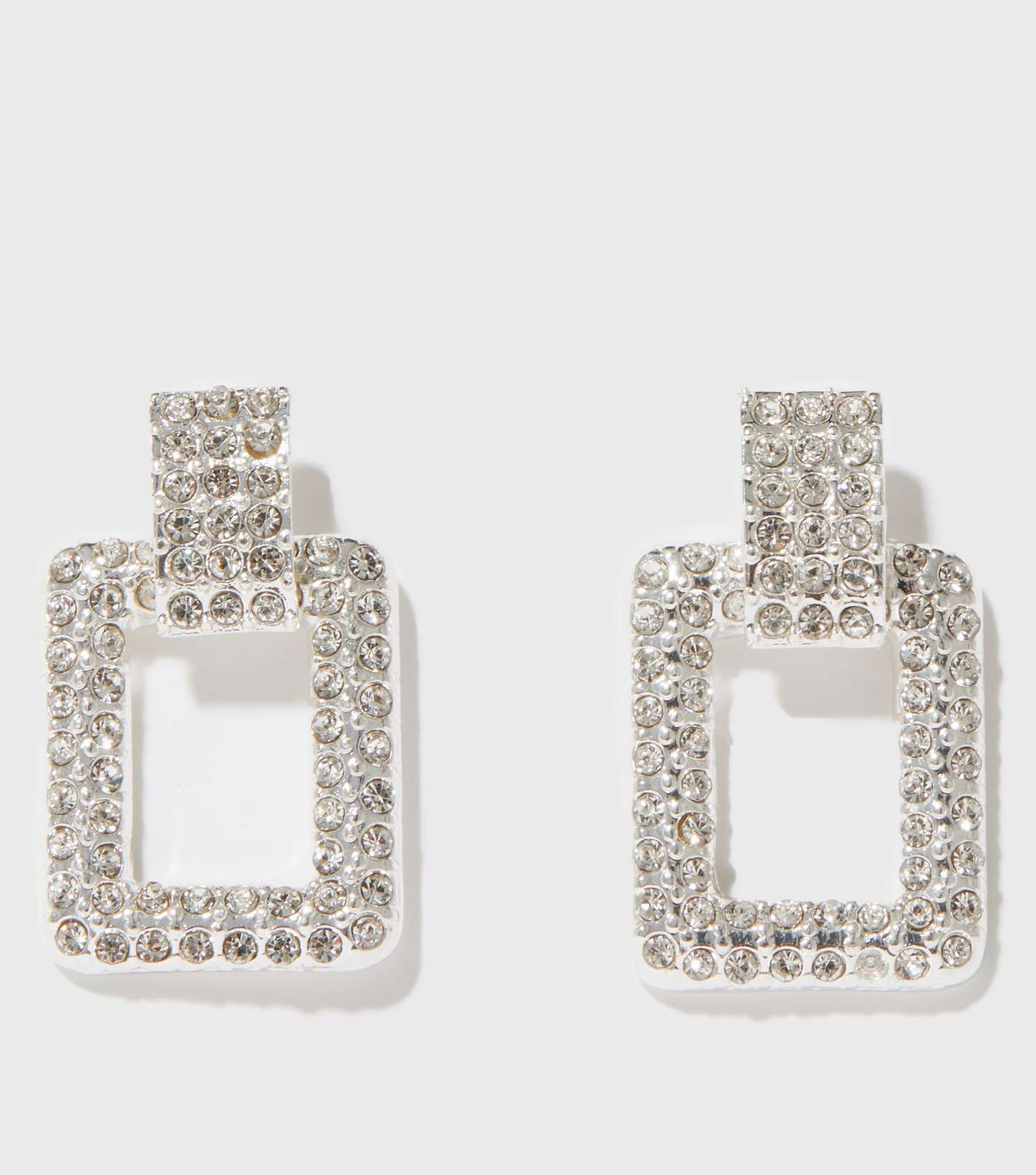 Silver Diamanté Square Doorknocker Earrings Image 2