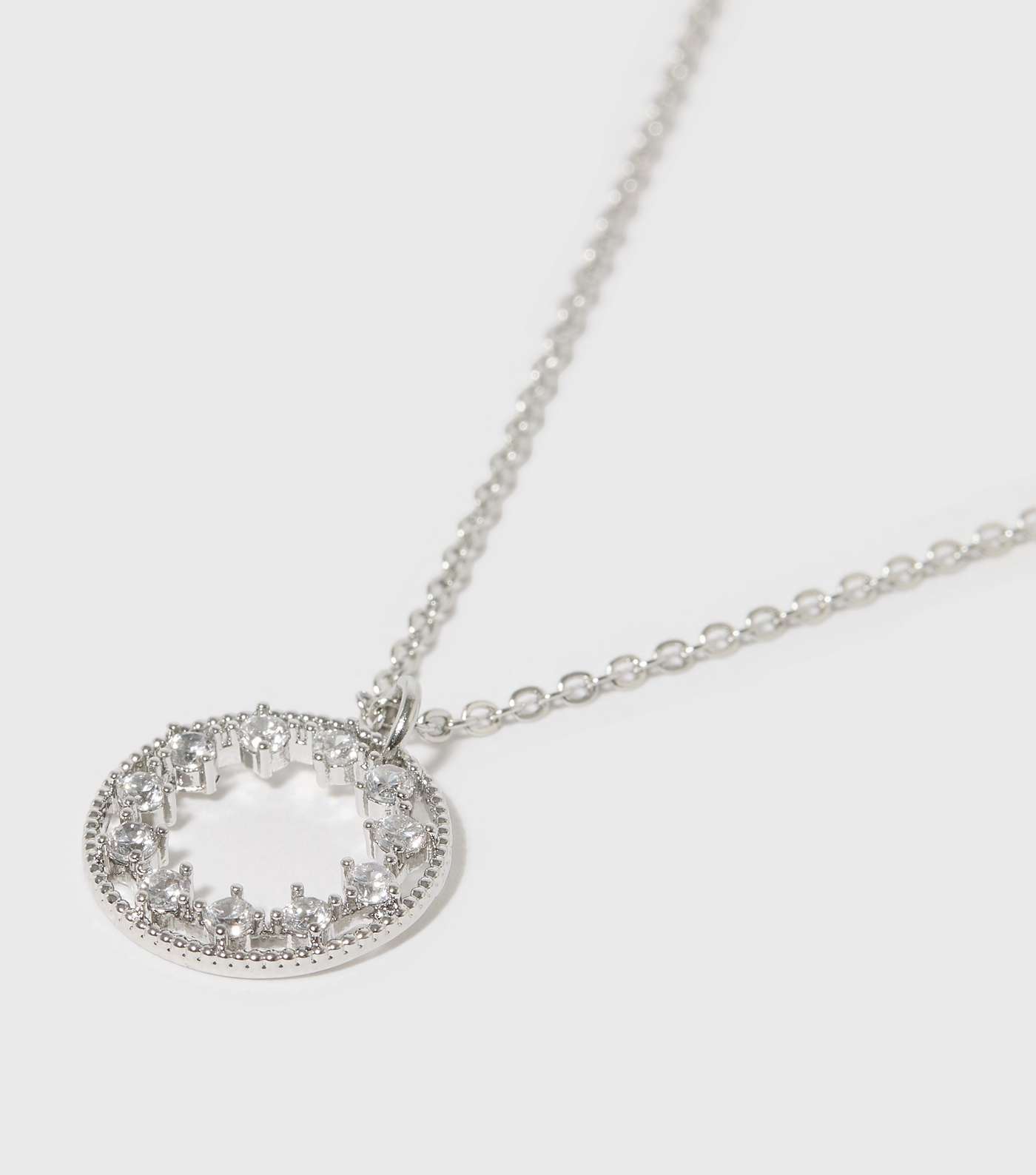 Silver Diamanté Circle Pendant Necklace Image 2