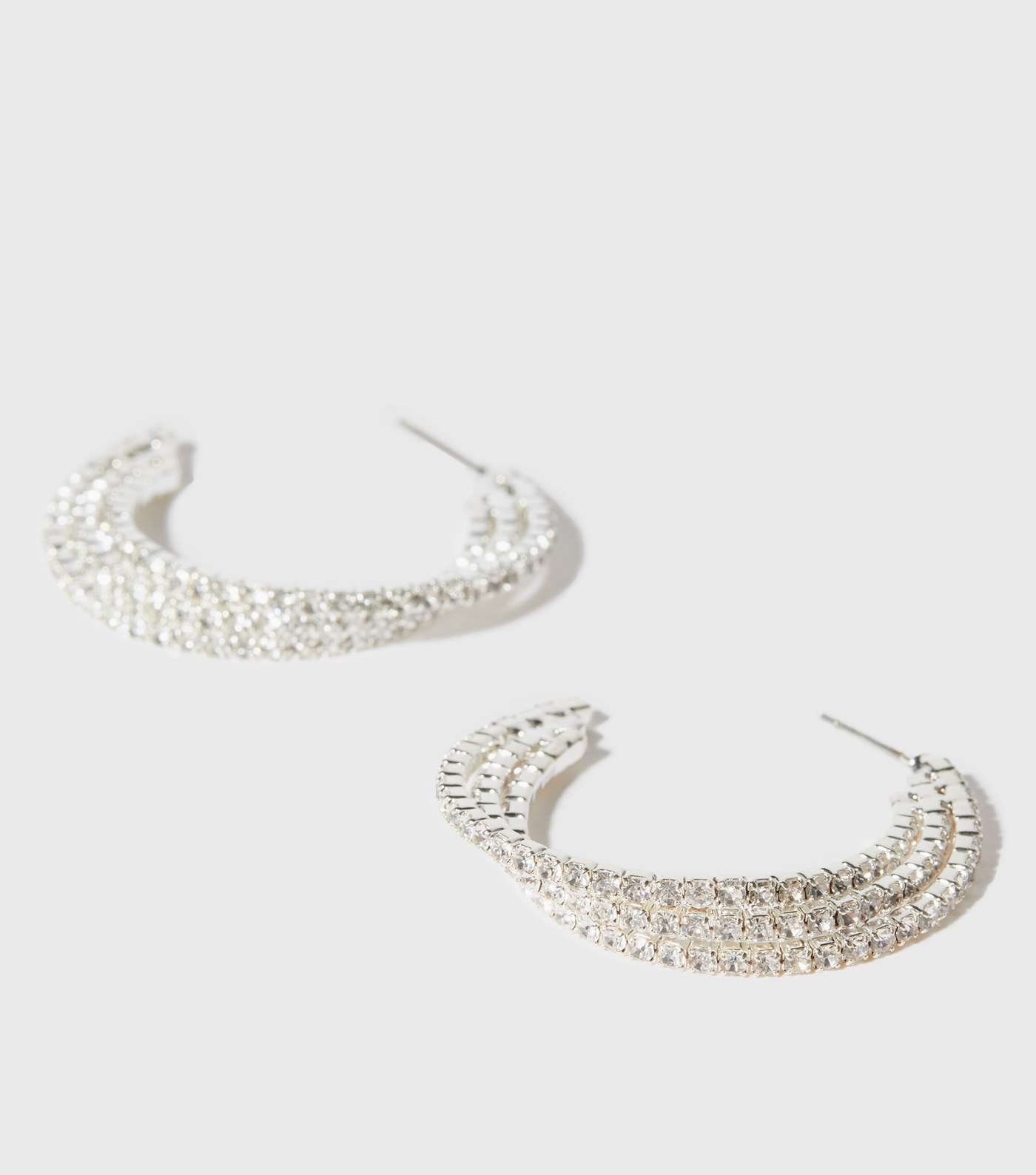Silver Diamanté Triple Hoop Earrings
