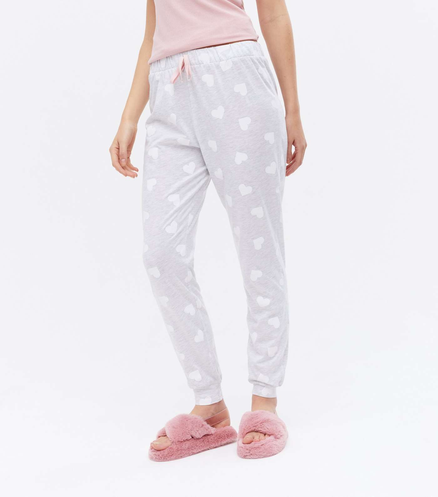 Pink Vest and Jogger Pyjama Set with Heart Print Image 3