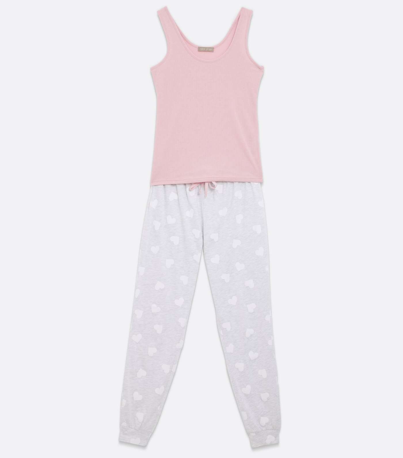 Pink Vest and Jogger Pyjama Set with Heart Print Image 5