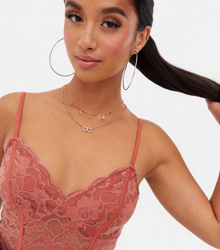 Petite Mid Pink Lace Strappy Bodysuit