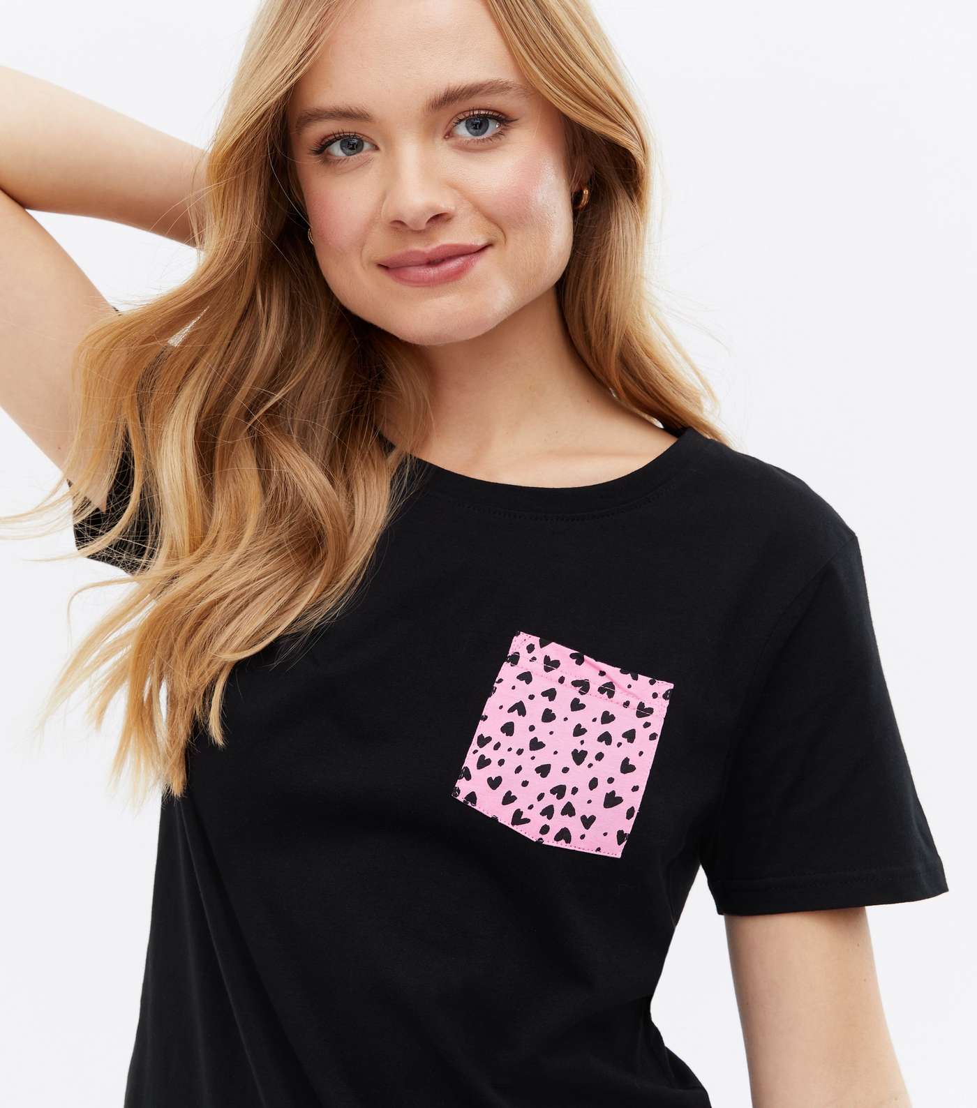 Black Mix & Match Heart Pocket Pyjama T-Shirt Image 3