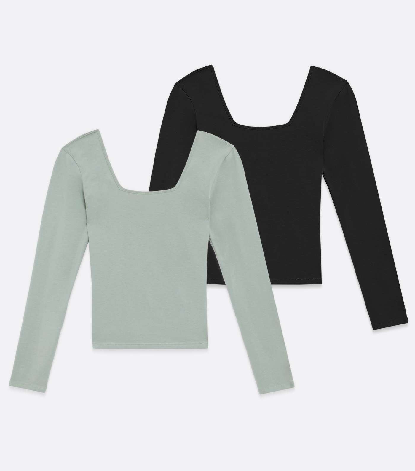 Petite 2 Pack Light Green and Black Square Neck Tops Image 5