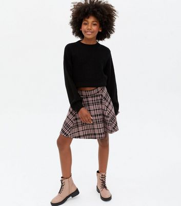 Pink checkered shop skirt new look