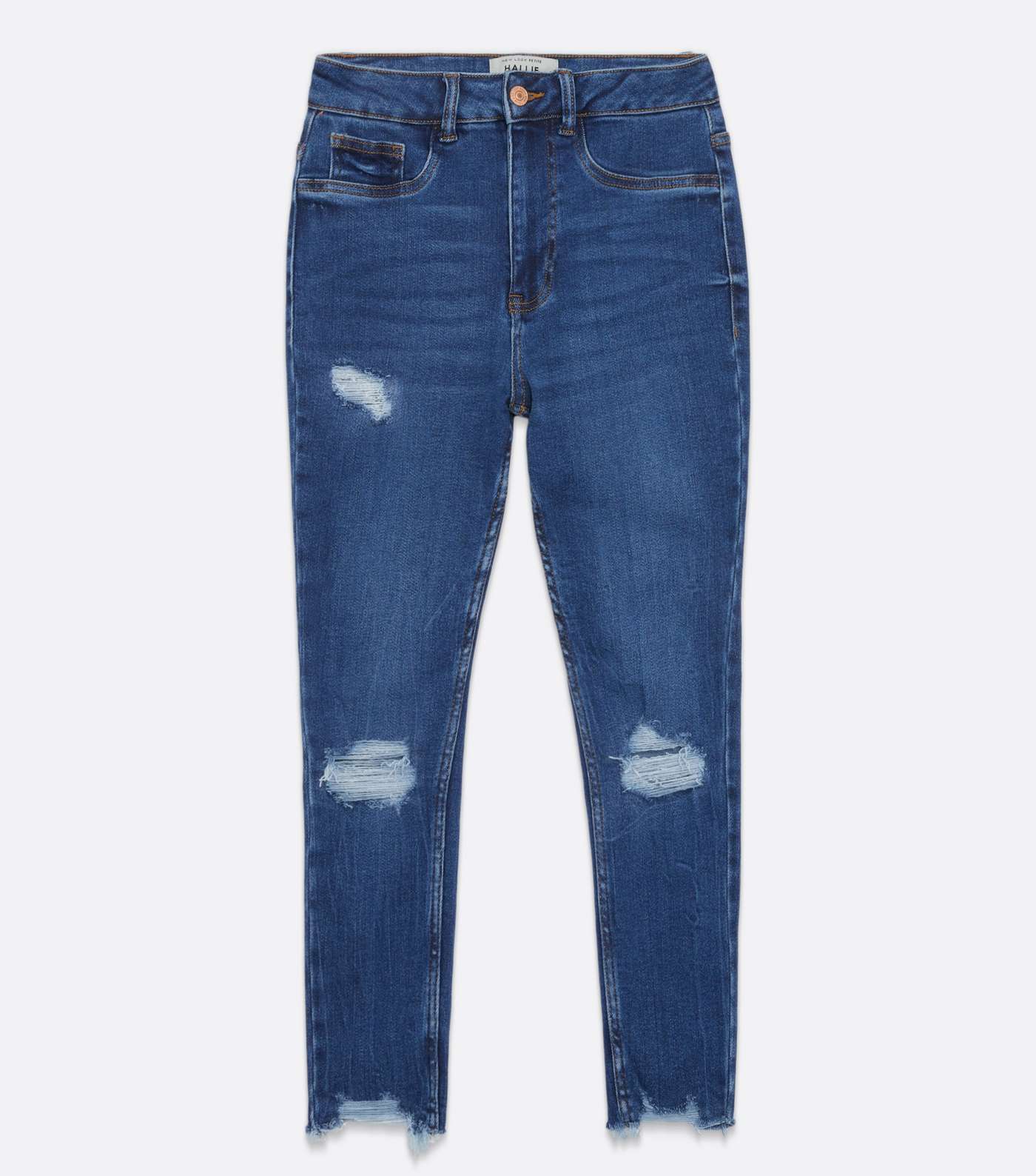 Petite Blue Ripped High Waist Hallie Super Skinny Jeans Image 5