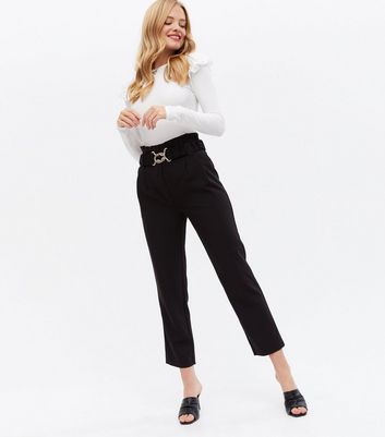 Black Belted Tapered Trousers | New Look