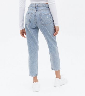 blue ripped high waist tori mom jeans