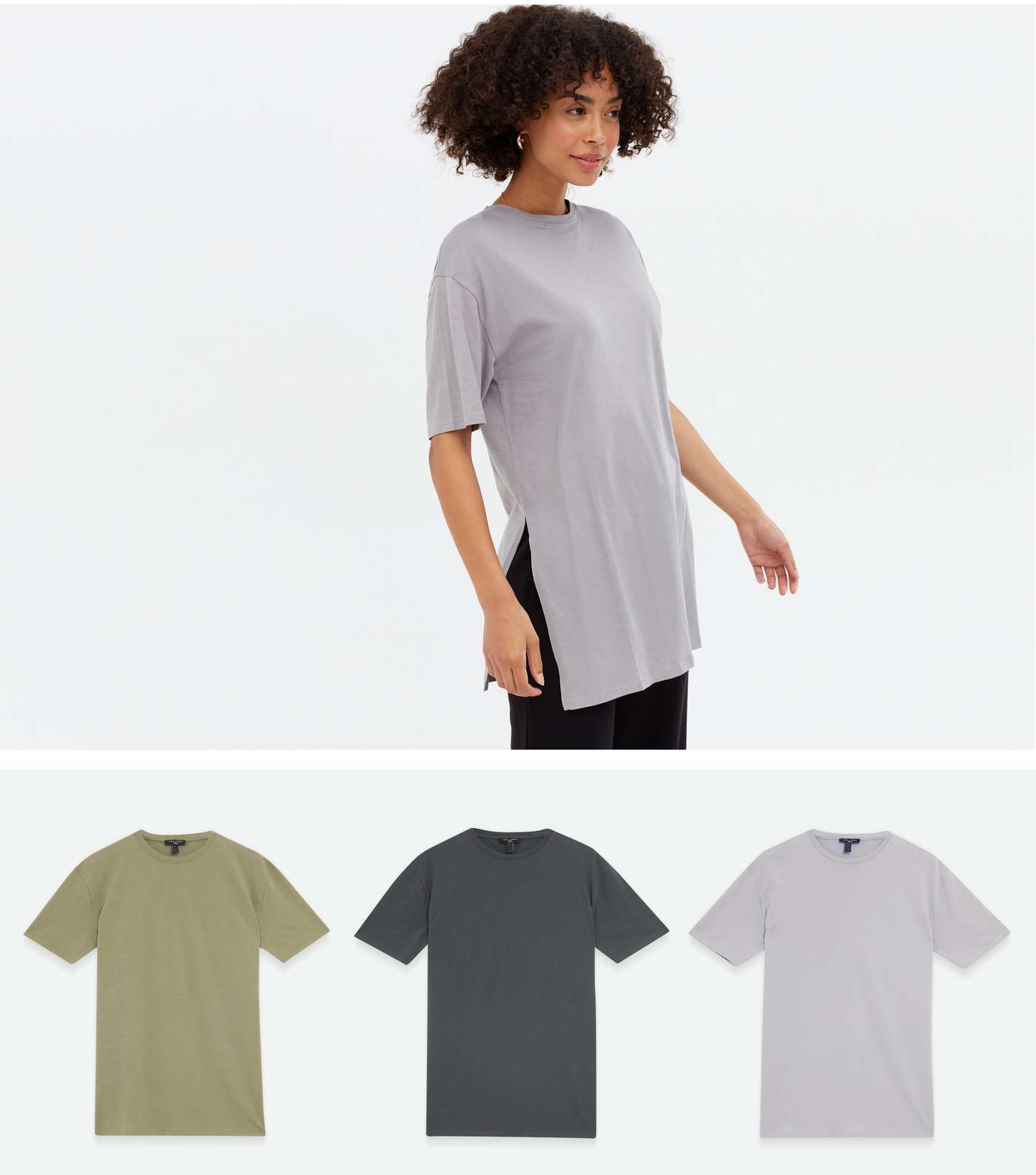 Tall 3 Pack Olive and Grey Long Split T-Shirts
