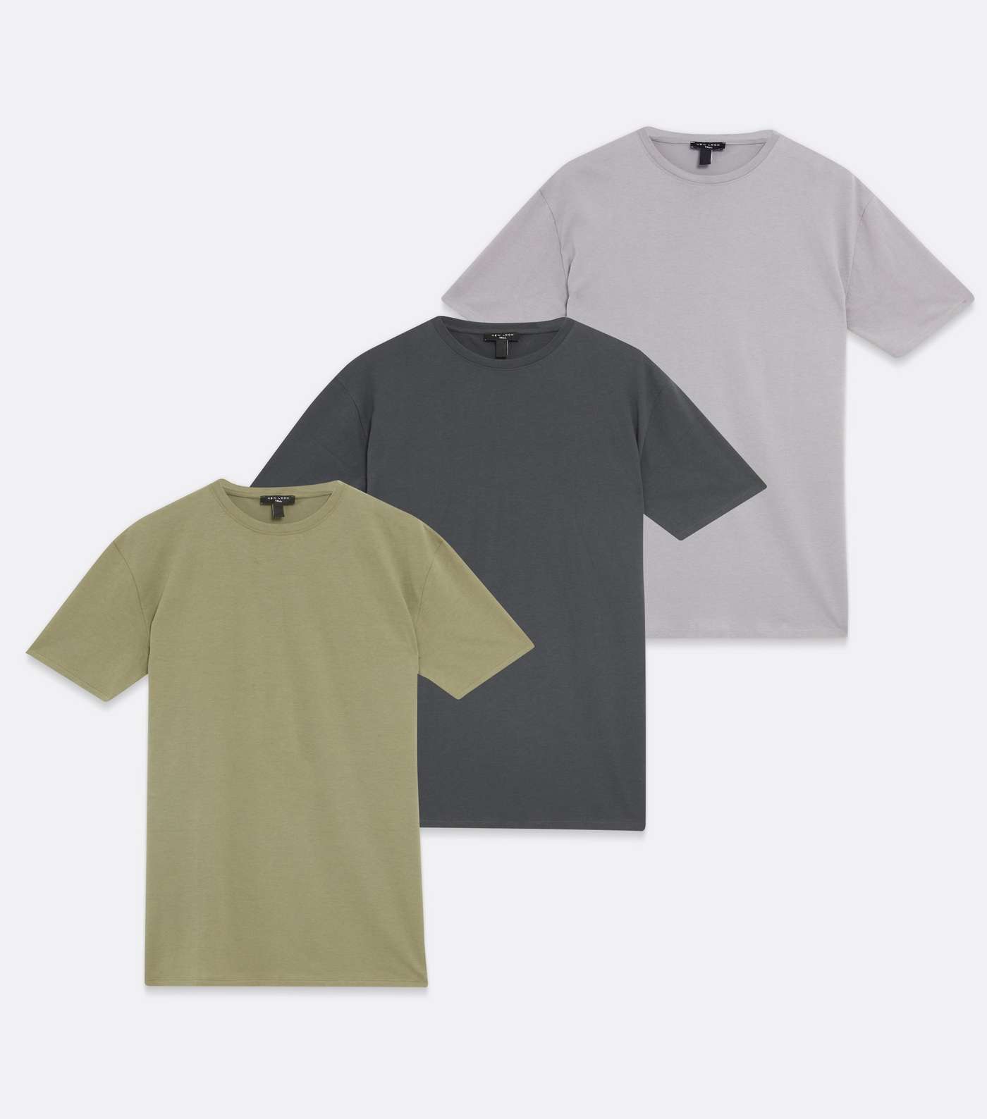 Tall 3 Pack Olive and Grey Long Split T-Shirts Image 5