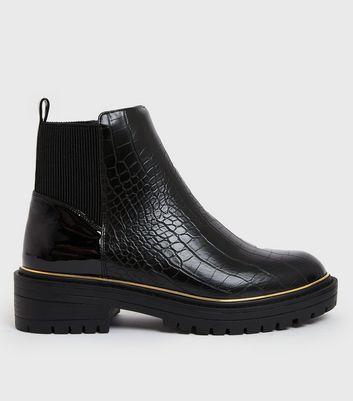 New look black croc boots hotsell