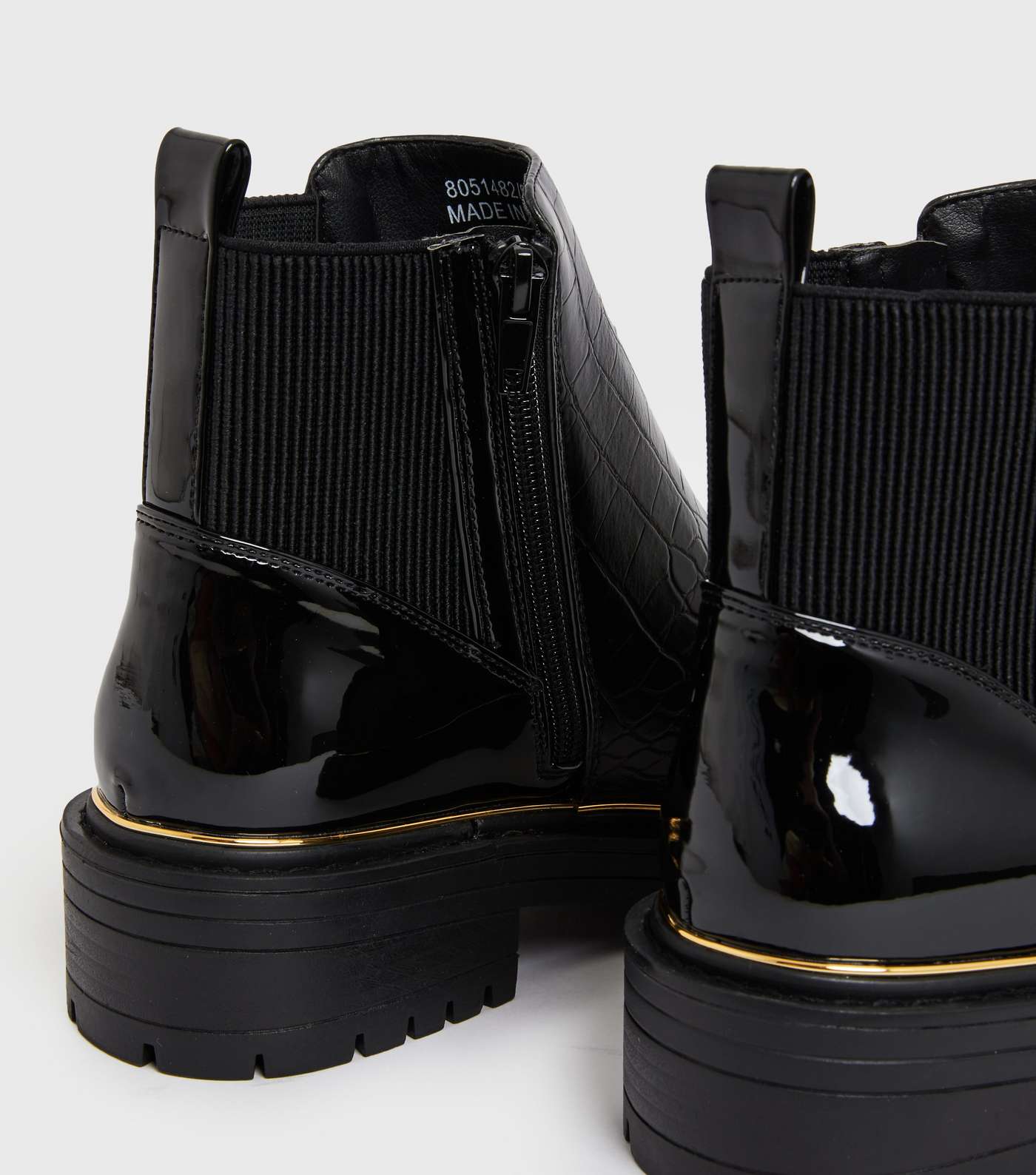 Black Faux Croc Chunky Cleated Chelsea Boots Image 4