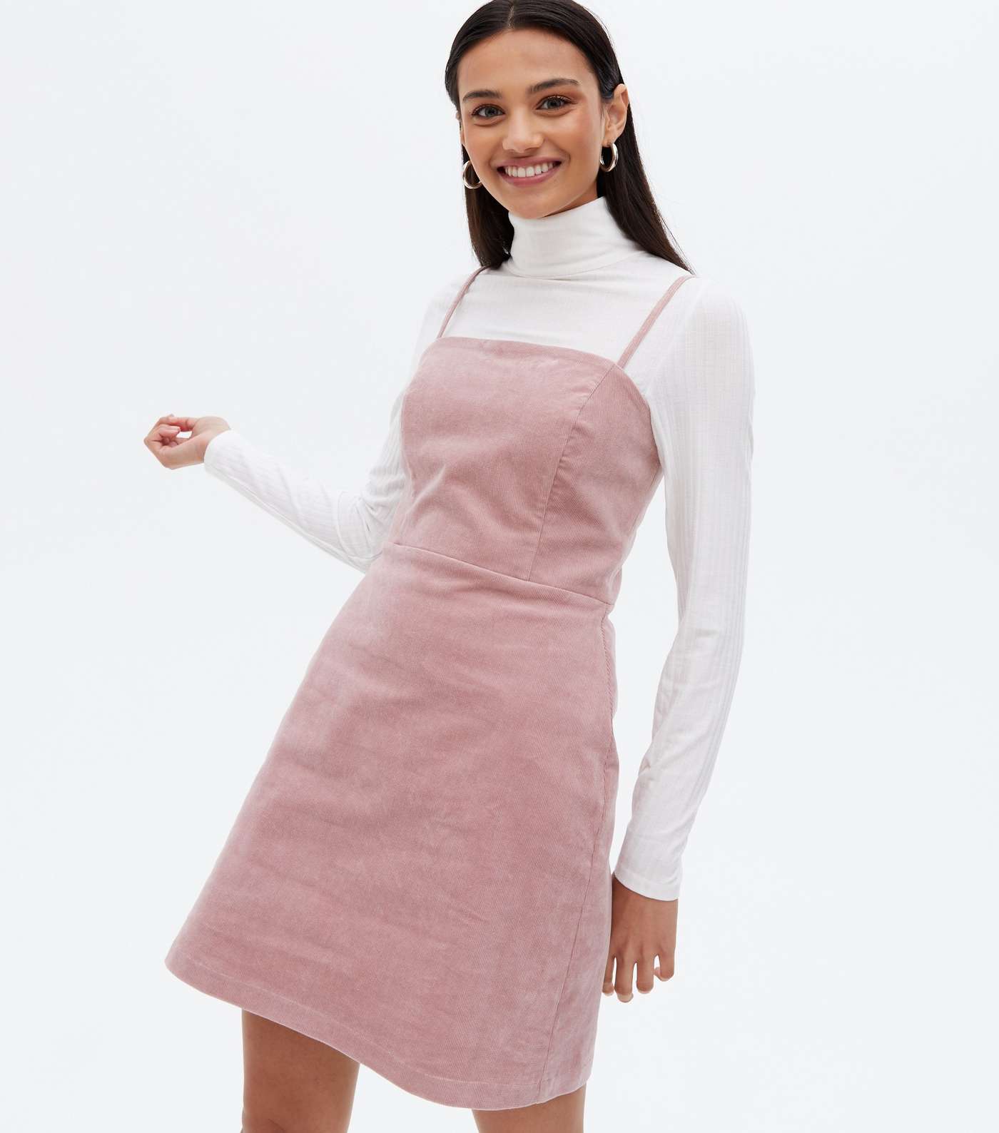 Mid Pink Cord Strappy Pinafore Dress