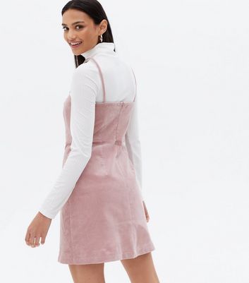 Mid Pink Cord Strappy Pinafore Dress 