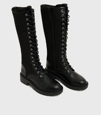 Black tie up store knee high boots