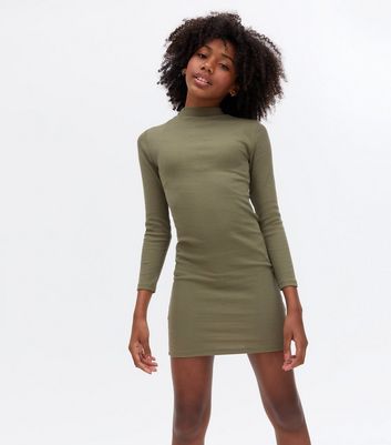 long sleeve khaki dress