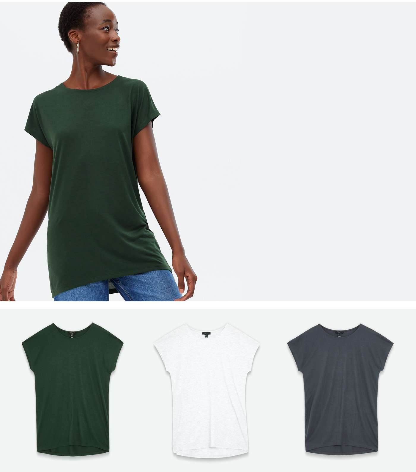 Tall 3 Pack Green White and Grey Relaxed Crew T-Shirts