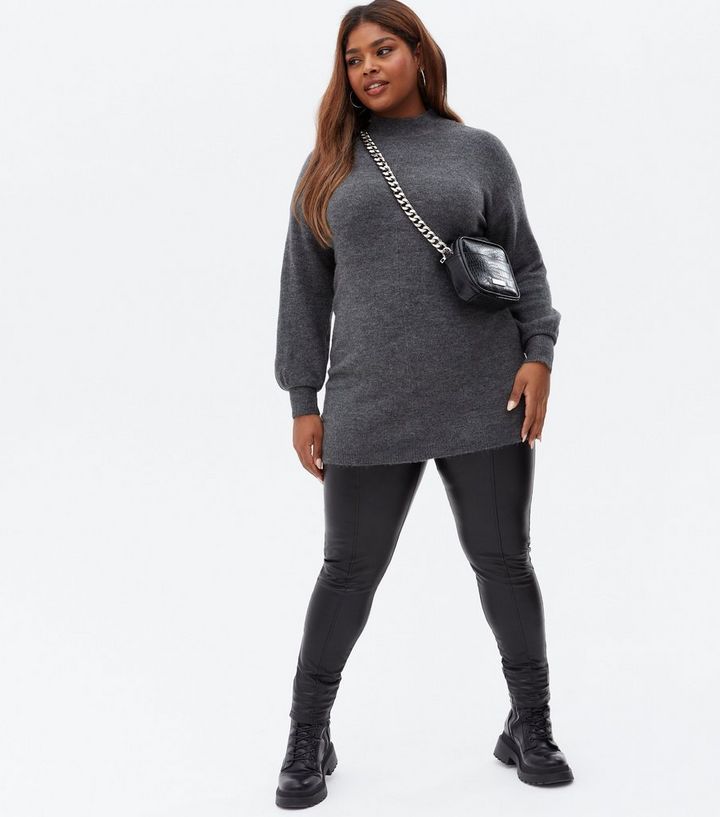 Moda Curves Grey Knit Neck Mini Dress | New Look