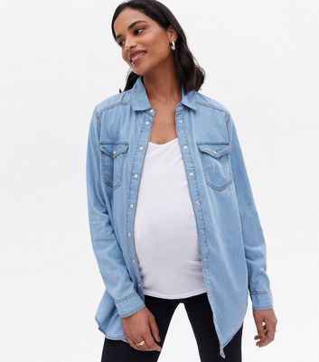 Curves Maternity Blue Denim Long Shirt 