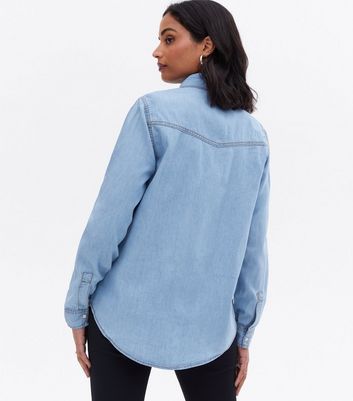 Maternity Blue Denim Long Shirt New Look