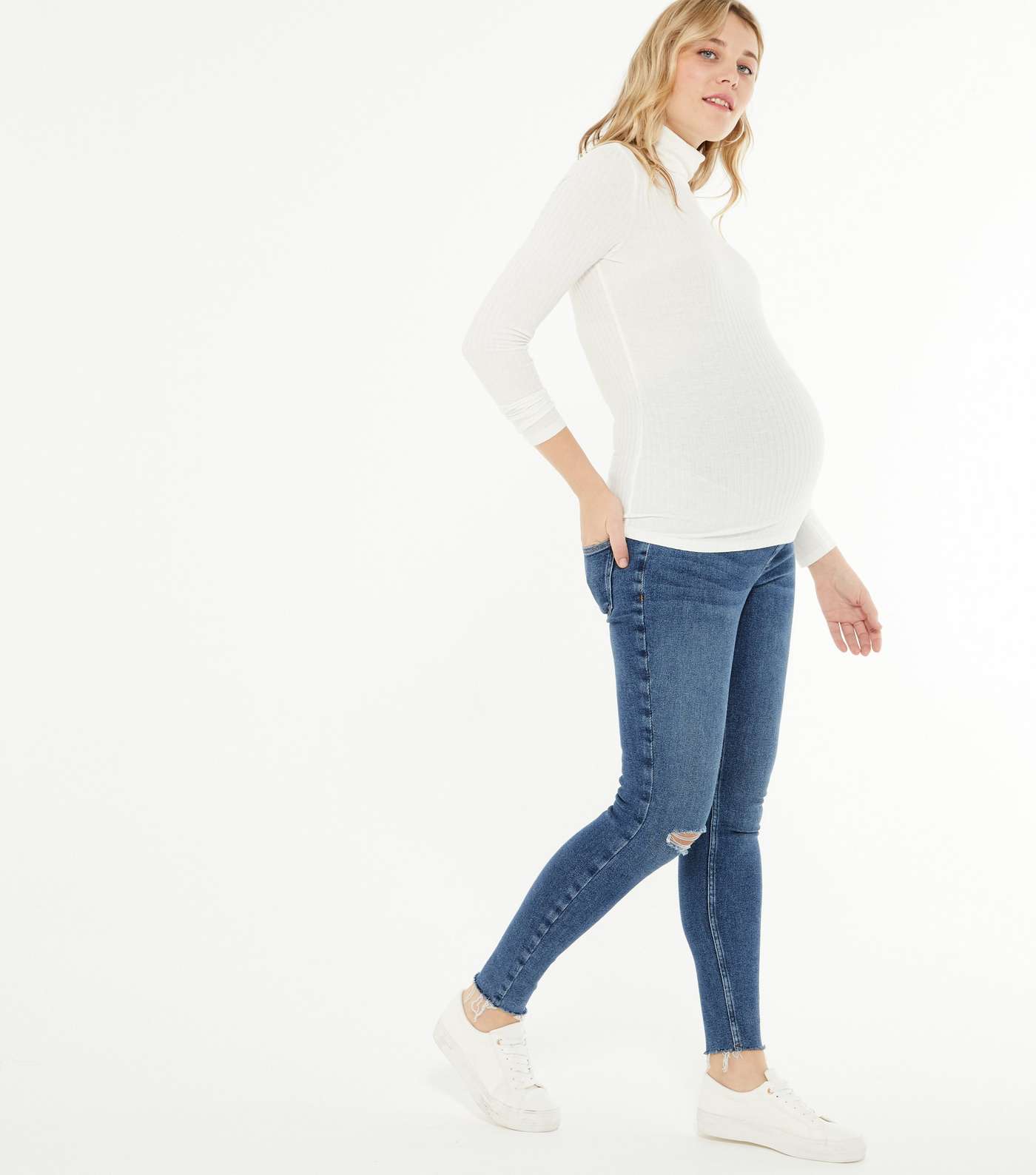 Curves Maternity Blue Ripped Over Bump Jenna Skinny Jeans