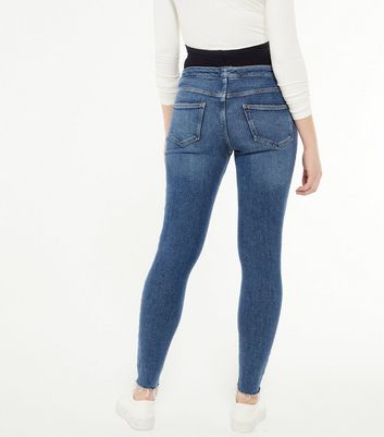 Curves Maternity Blue Ripped Over Bump 