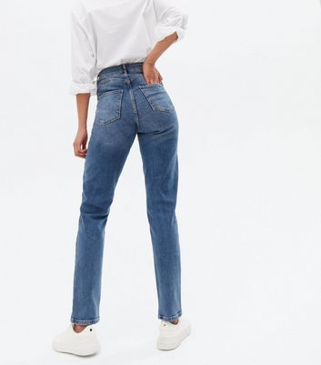 Tall Blue Mid Wash Ripped Lift & Shape Jenna Skinny Jeans New Look