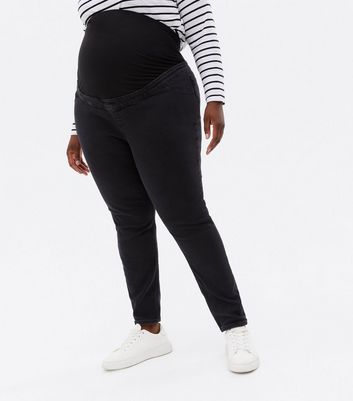 Curves Maternity Black Washed Over Bump Lift & Shape Emilee Jeggings