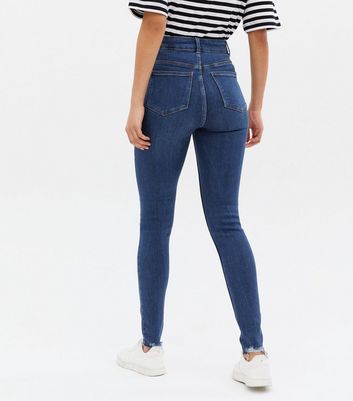 Click to view product details and reviews for Tall Blue Ripped High Waist Hallie Super Skinny Jeans New Look.