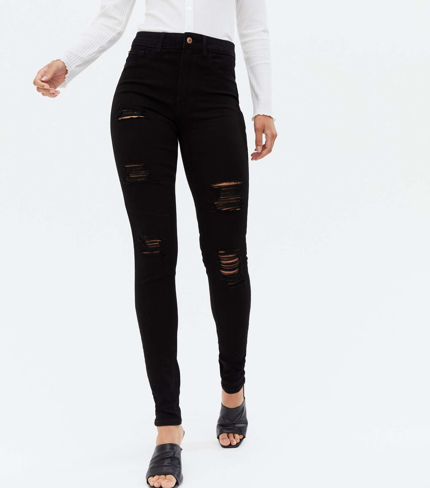Tall Black Ripped Mid Rise India Super Skinny Jeans Image 2