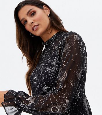 Black Mystic Chiffon Long Sleeve Midi 