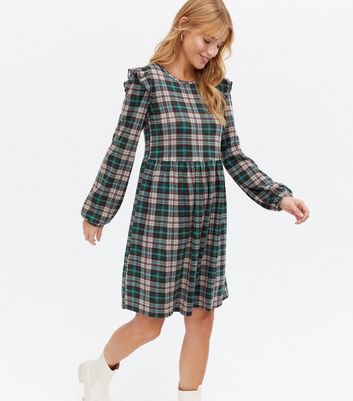 Check Frill Mini Oversized Smock Dress 