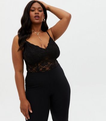 Curves Black Lace Strappy Bodysuit New Look