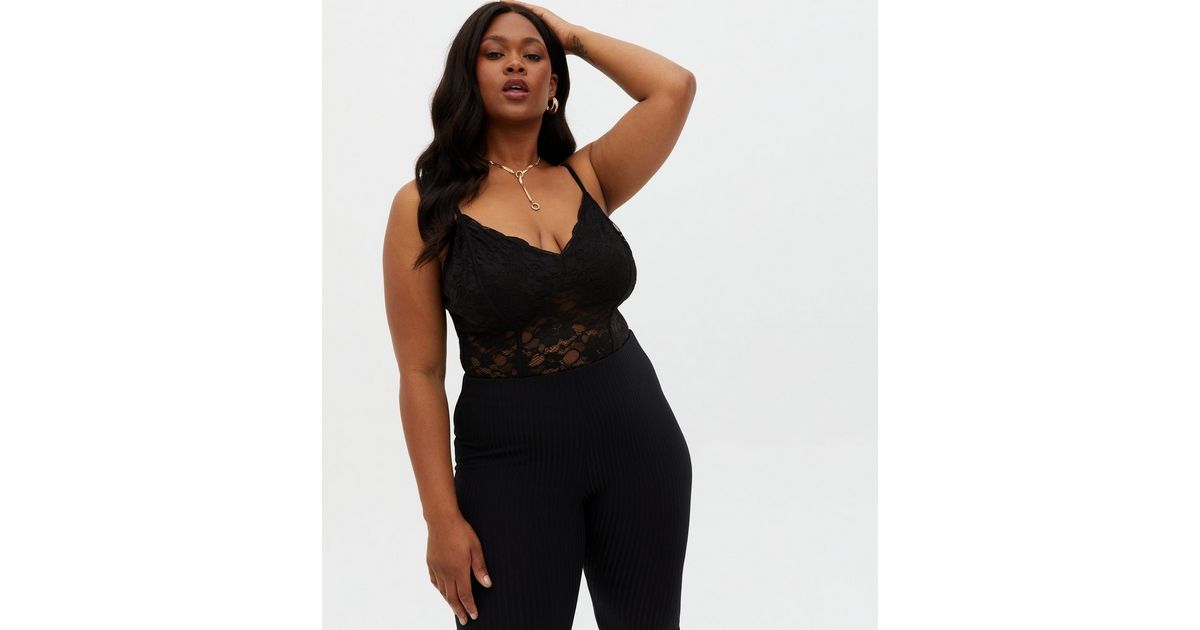 Curves Black Lace Strappy Bodysuit