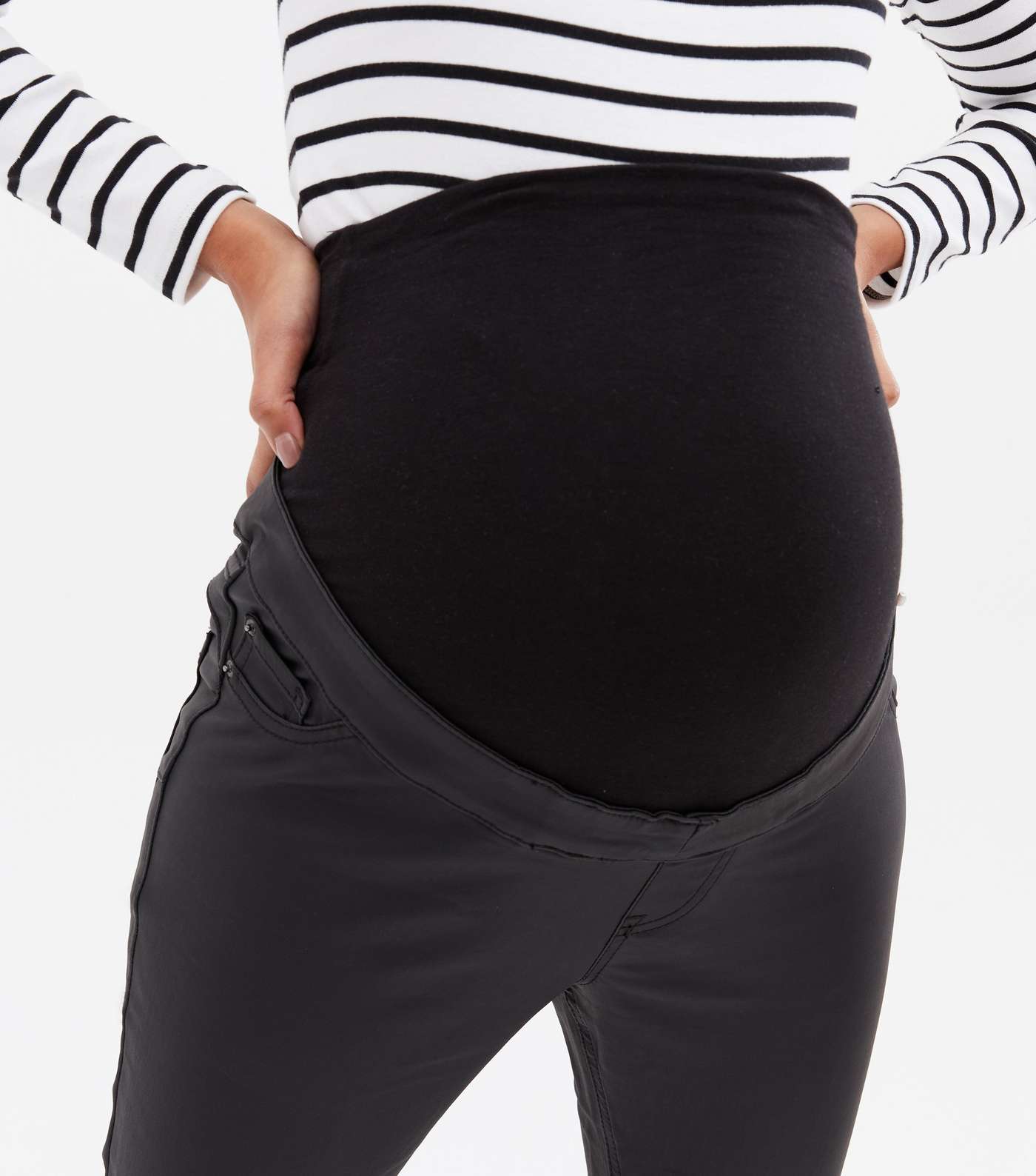 Maternity Black Coated Lift & Shape Over Bump Emilee Jeggings Image 3