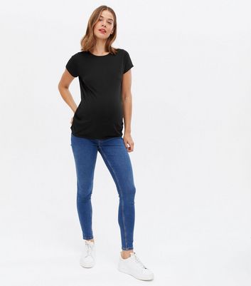 Click to view product details and reviews for Maternity Black Ruched Side Crew T Shirt New Look.