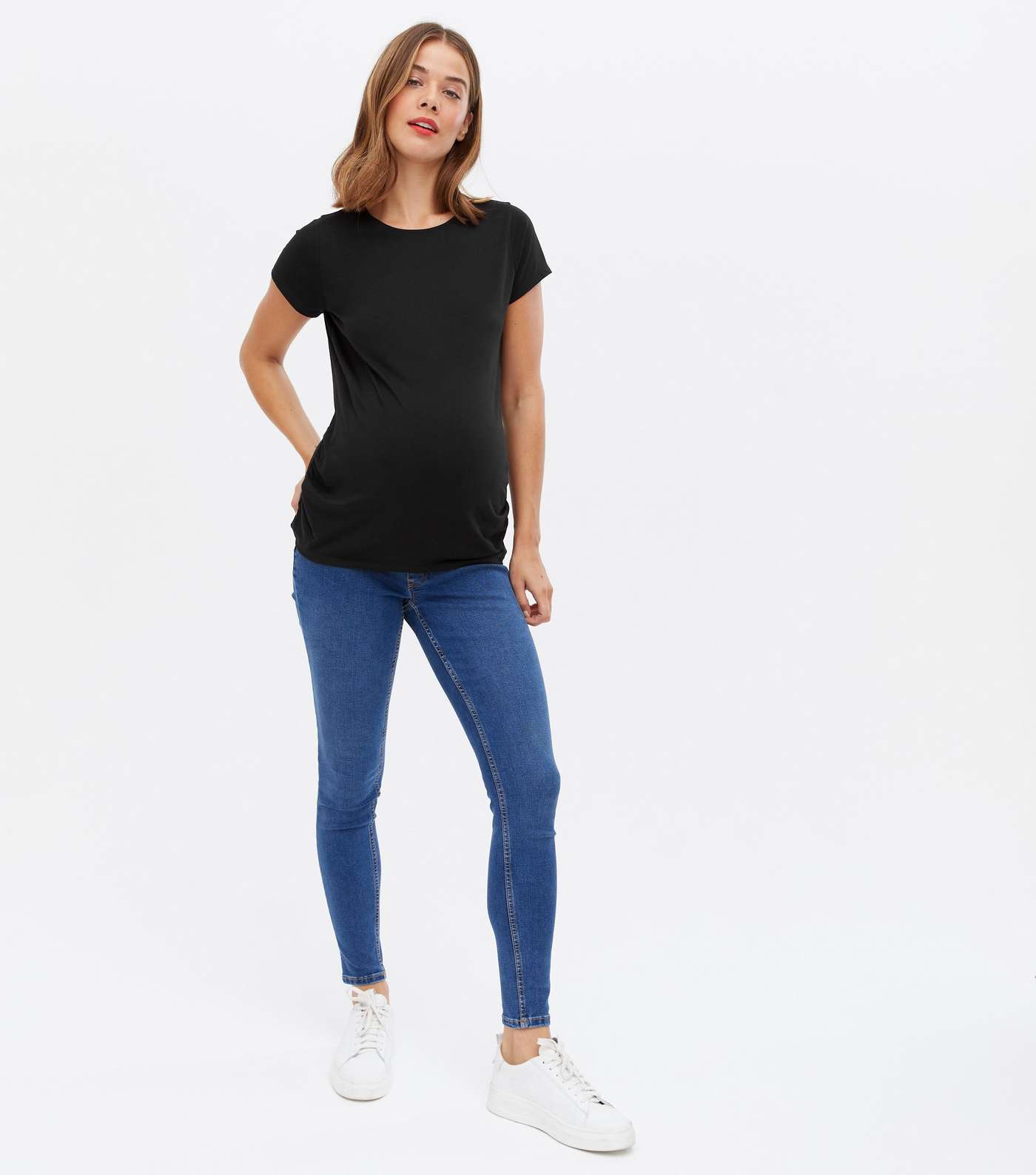 Maternity Black Ruched Side Crew T-Shirt Image 2