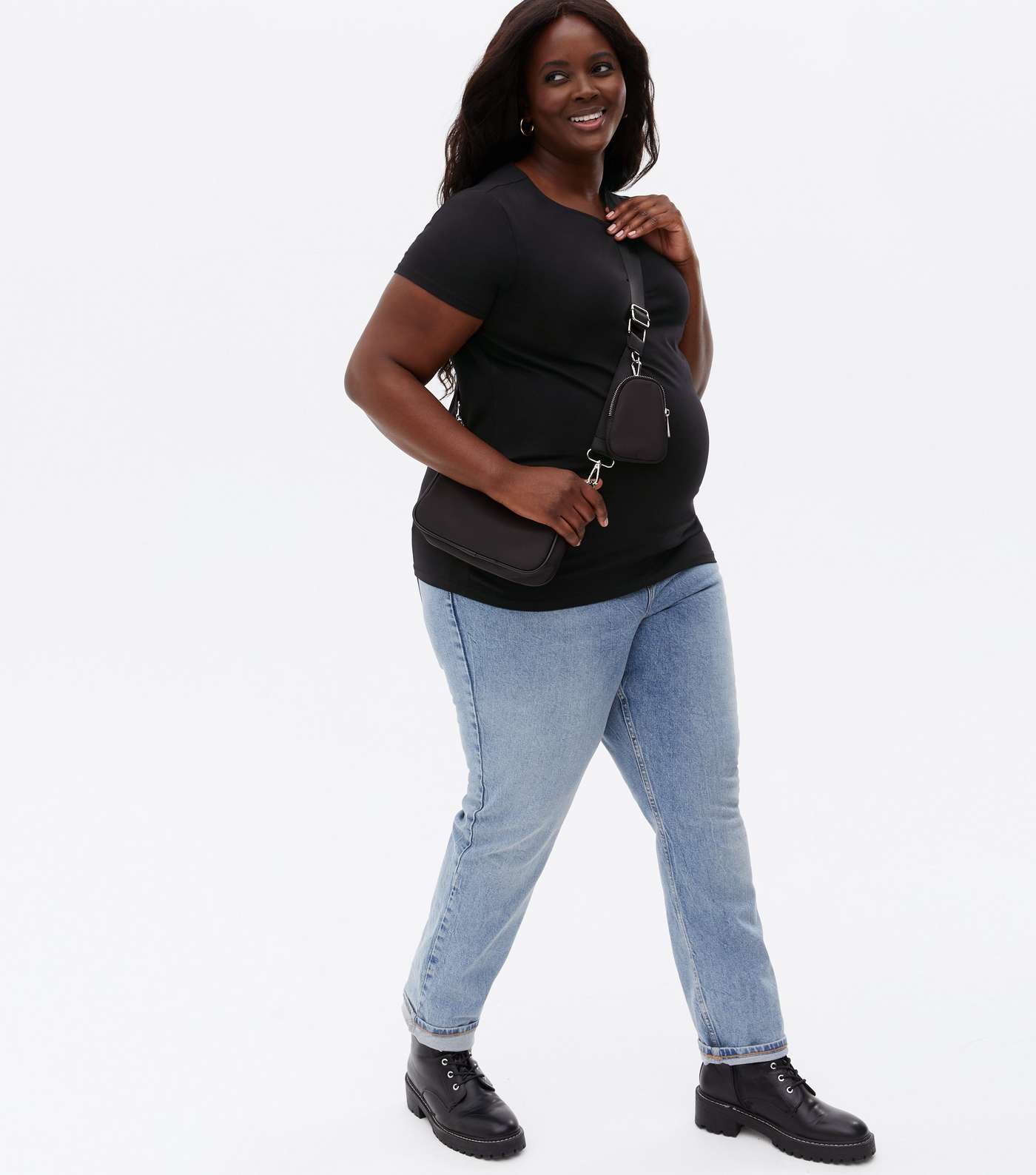 Maternity Black Ruched Side Crew T-Shirt Image 4
