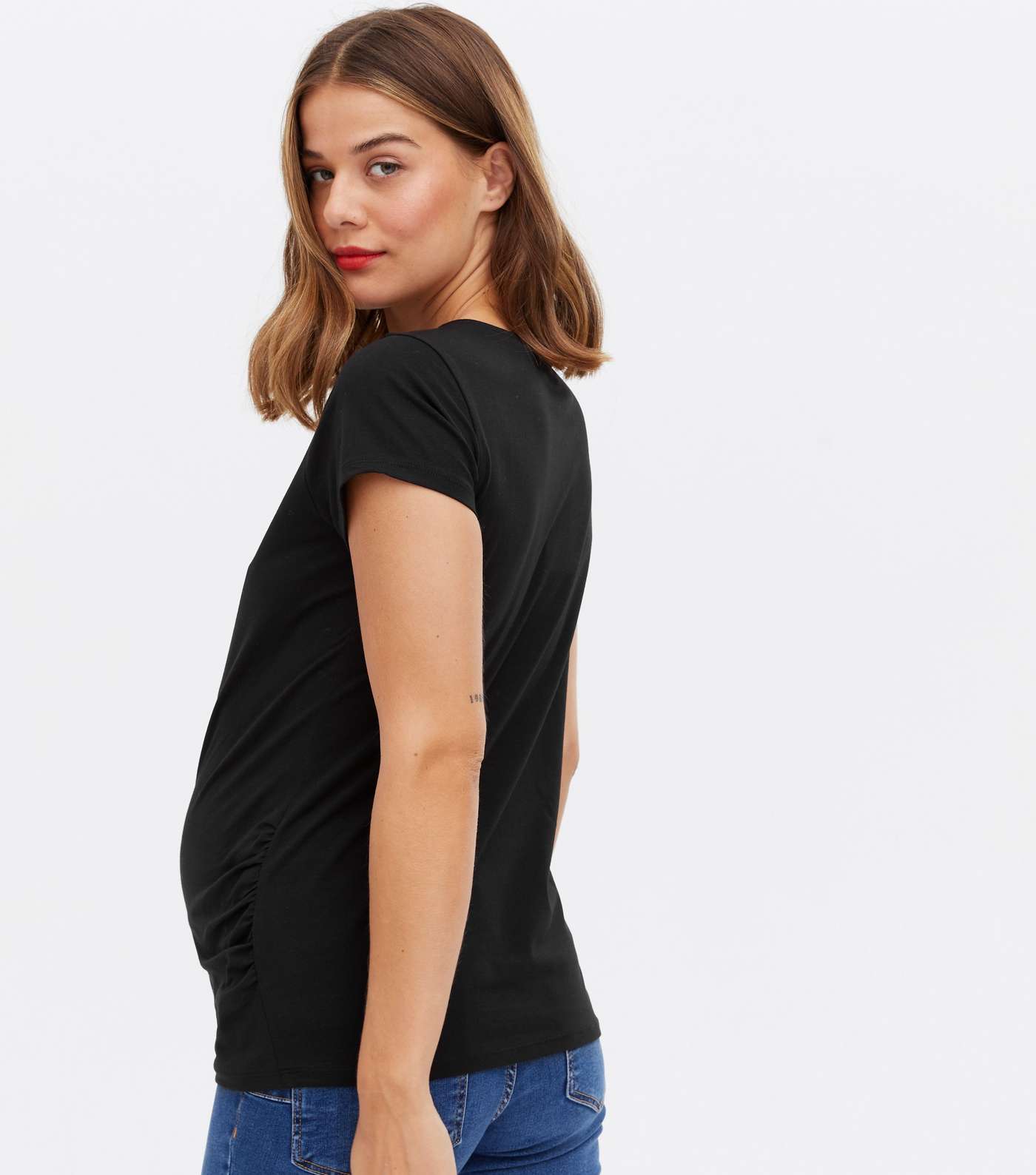 Maternity Black Ruched Side Crew T-Shirt Image 6