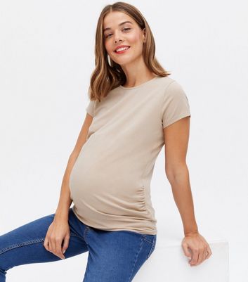 Maternity Light Brown Ruched Side Crew T Shirt New Look