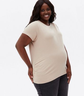 Maternity Light Brown Ruched Side Crew 